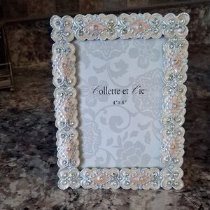 Vintage ,Elegant Pearl and Cream Beaded Photo Frame